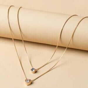 Dainty Gold Tone Double Strand Layered Heart Necklace
